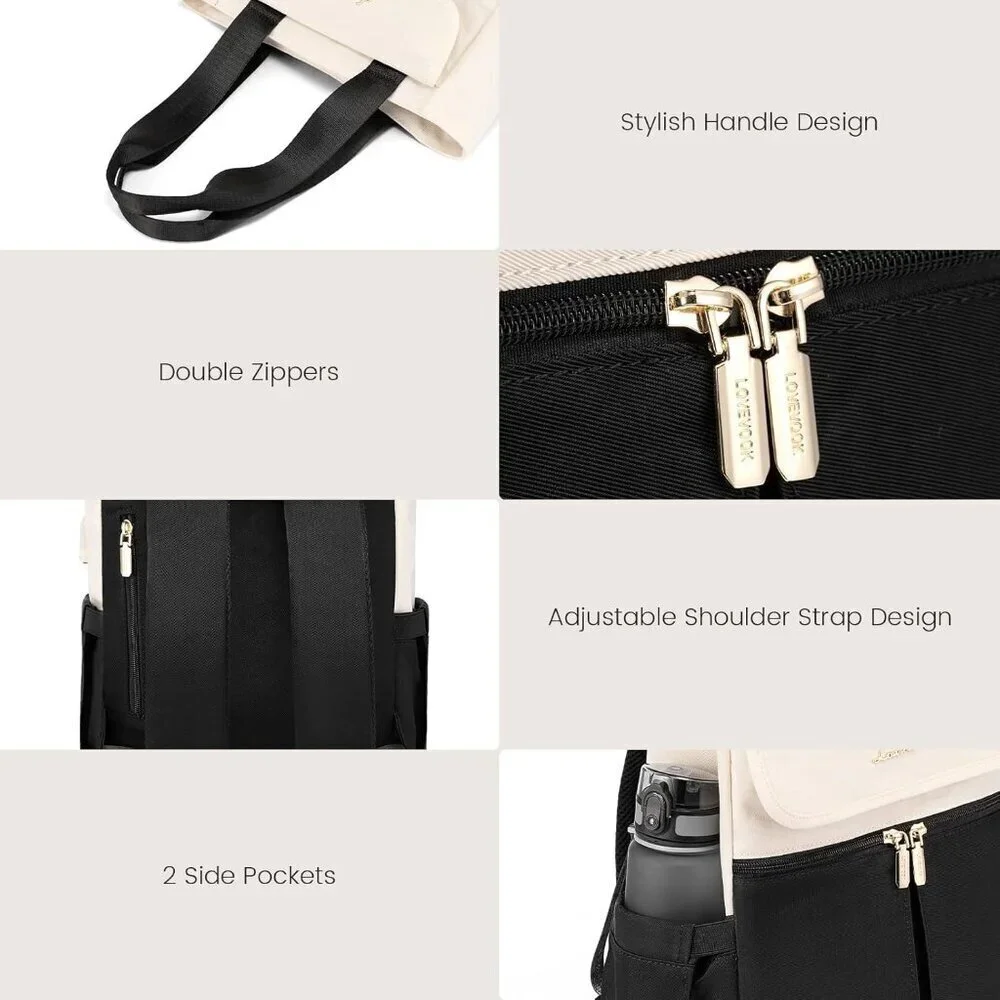 Convertible Mini Backpack Purse Black-Cream Multi-Carry Tote Small College Trave